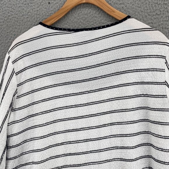 Ali Miles Top Womens Small White Striped Tunic Roll Tab Sleeve Pockets Stretch - Picture 4 of 11